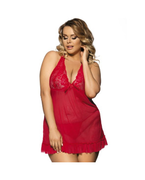 SUBBLIME - QUEEN PLUS BABYDOLL ROSSO MOTIVI FLOREALI NEL SENO