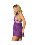 SUBBLIME - BABYDOLL BIANCO LACCI FLOREALI VIOLA L / XL