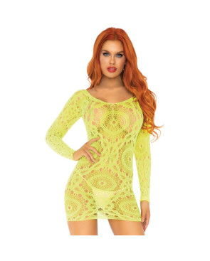 LEG AVENUE - MINIABITOIN PIZZO ALLUNCINETTO MANICA LUNGA NEON TAGLIA UNICA