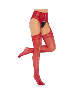 LEG AVENUE - CALZE IN PIZZO BORDEAUX CON GIARRETTIERA TAGLIA UNICA