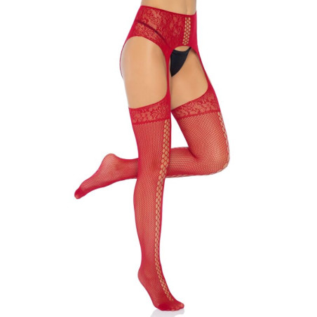 LEG AVENUE - CALZE IN PIZZO BORDEAUX CON GIARRETTIERA TAGLIA UNICA