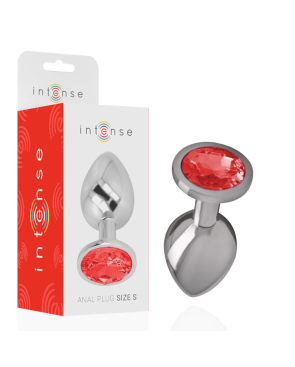 INTENSE - PLUG ANALE IN METALLO ALLUMINIO CON CRISTALLO ROSSO MISURA S