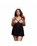 Babydoll & Reggiseno Senza Coppe & Mutanda Trasparente Nero Taglia Grande Baci Lingerie BW3104 Nero XL