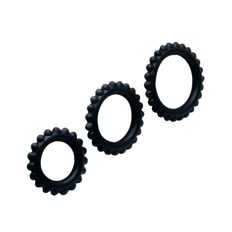 BAILE - TITAN SET 3 PZ ANELLI PER IL CAZZO NERO 2.8 + 2.4 + 1.9 CM