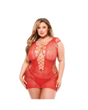 Set di Lingerie Baci Lingerie Lace Mini Dress Rosso (Queen)