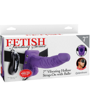 FETISH FANTASY SERIES - SERIES 7 HOLLOW STRAP-ON VIBRANTE CON SFERE 17.8CM VIOLA