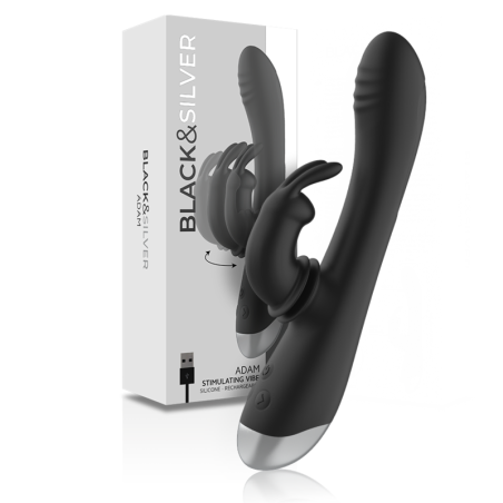 BLACKSILVER - DJ. STIMOLATORE CONIGLIO IN SILICONE RICARICABILE ADAM NERO