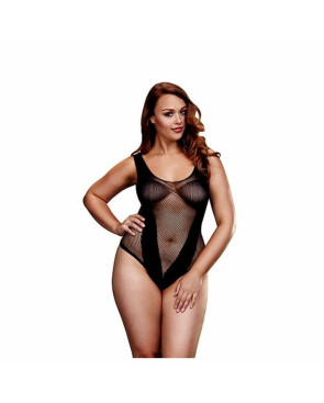 Body a Rete Jacquard V Teddy Rede de Pesca Taglia Unica Baci Lingerie BW3134-BLKQS Nero XL Queen