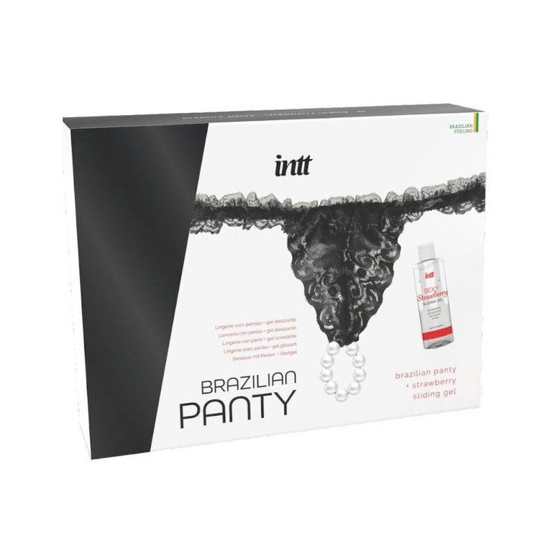 INTT RELEASES - SLIP NERO BRASILIANO CON PERLE E GEL LUBRIFICANTE 50 ML