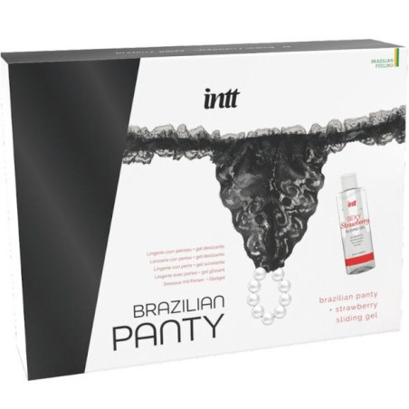 INTT RELEASES - SLIP NERO BRASILIANO CON PERLE E GEL LUBRIFICANTE 50 ML