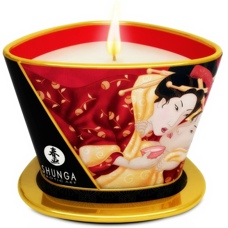 SHUNGA - MINI CARESS BY CANDELIGHT CANDELA DA MASSAGGIO FRAGOLE E CAVA 170 ML