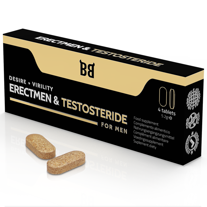 BLACK BULL - POTENZA ERECTMEN E TESTOSTERIDE E TESTOSTERONE PER UOMINI 4 CAPSULE