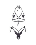 LEG AVENUE - SET DUE PEZZI REGGISENO E SLIP DI FARFALLE E PERLE TAGLIA UNICA - BIANCO