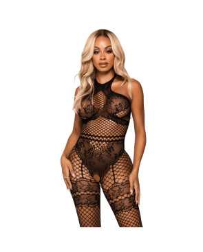 LEG AVENUE - BODYSTOCKING CON CAVEZZA IN RETE TAGLIA UNICA - NERO