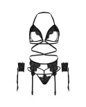 LEG AVENUE - SET QUATTRO PEZZI REGGISENO, G-STRING, REGGISTREE E POLSINI TAGLIA UNICA - BIANCO