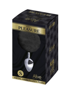 ALIVE - PLUG PIACERE ANALE METALLO LISCIO FLUFFY NERO TAGLIA S