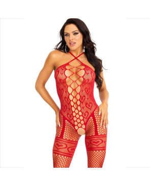 LEG AVENUE - BODYSTOCKING CAVEZZA COLLO ROSSO CUORI ROSSI