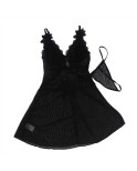 SUBBLIME - BABYDOLL TULLE CON DETTAGLI PIZZO E FIORI NERO L/XL