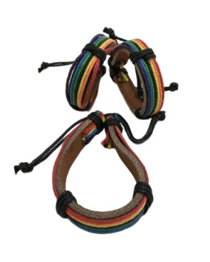 PRIDE - BRACCIALE IN PELLE MARRONE LGBT FLAG