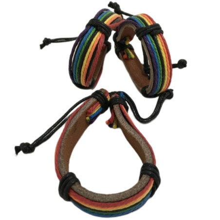 PRIDE - BRACCIALE IN PELLE MARRONE LGBT FLAG