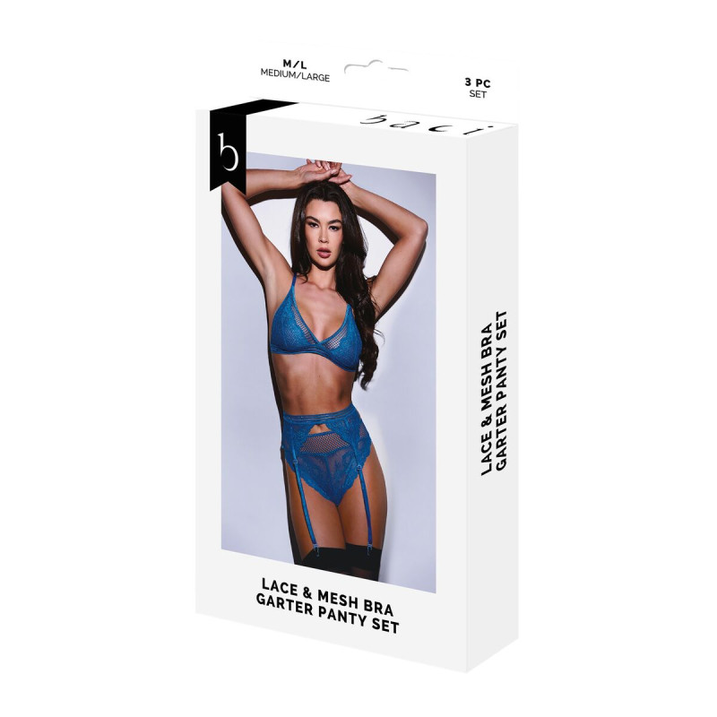 Set di Lingerie Baci Lingerie Garter & Panty Azzurro (S/M)