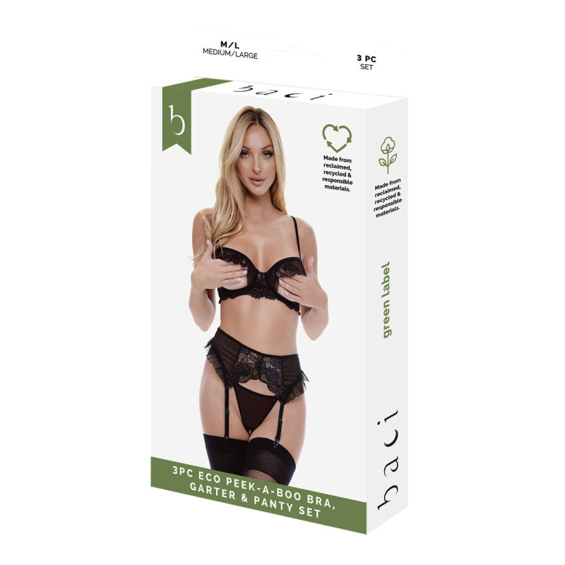 Set di Lingerie Baci Lingerie Peek-A-Boo Bra Nero (S/M)