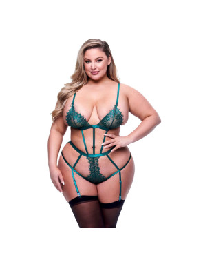 Set di Lingerie Baci Lingerie Lace Teddy Verde (Queen)