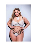 Set di Lingerie Baci Lingerie Strappy Lace Bianco Nero/Bianco 2 Pezzi (Queen)