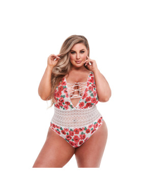 Body Baci Lingerie Floral & Lace Bianco Multicolore XL Queen