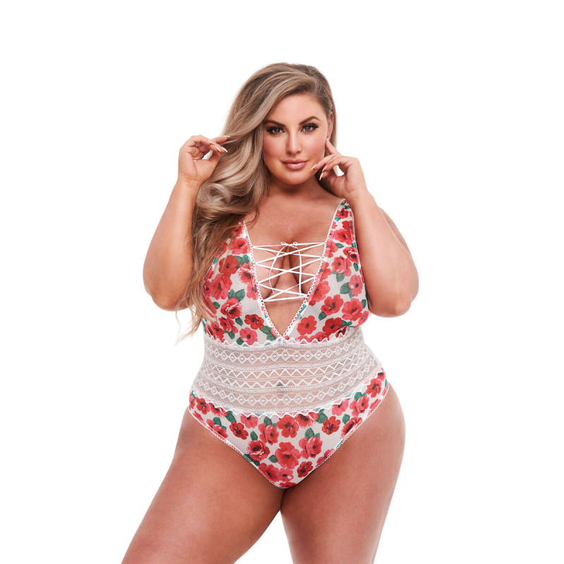 Body Baci Lingerie Floral & Lace Bianco Multicolore XL Queen