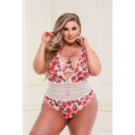 Body Baci Lingerie Floral & Lace Bianco Multicolore XL Queen