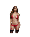 Reggiseno & Giarrettiera & Mutanda Open Crotch in Pizzo Rosso Taglia Unica Baci Lingerie BW3101-REDOS Rosso (Taglia unica)