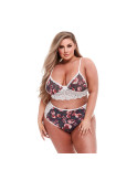 Set di Lingerie con Pizzo Baci Lingerie Floral & Lace Grigio (XL)