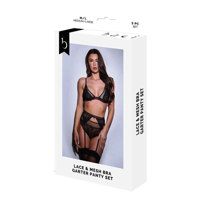 Set di Lingerie Baci Lingerie Nero 3 Pezzi (M/L)