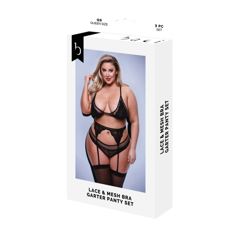 Set di Lingerie Baci Lingerie Nero 3 Pezzi (Queen)