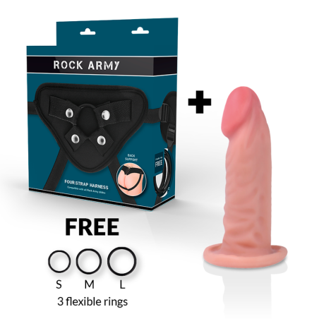 ROCKARMY - IMBRACATURA + DILDO REALISTICO TIGRE A DOPPIA DENSIT 14 CM -O- 4.46 CM