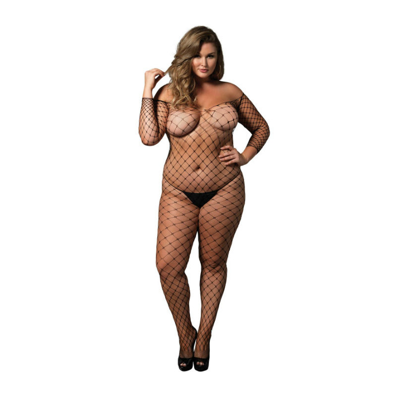 LEG AVENUE - LEG AVENUE - BODYSTOCKING CON SPALLE SCOPERTE NERO TAGLIA PLUS